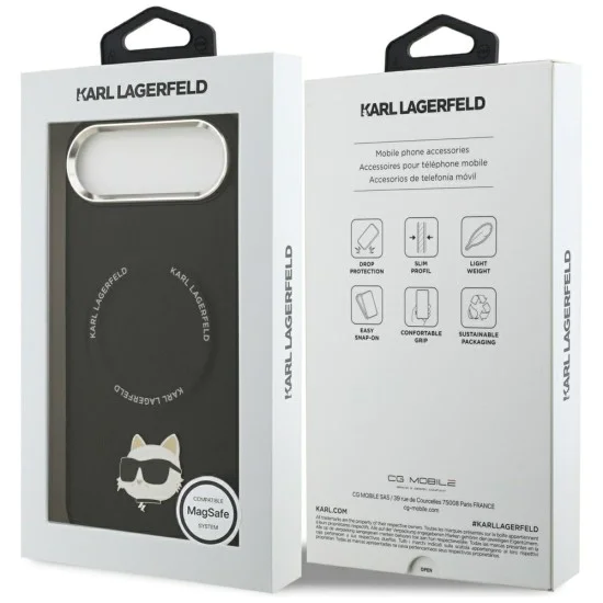 Калъф за iPhone 17 Air - Karl Lagerfeld - Leather Choupette Pin MagSafe (KLHMP17MPSMLRCHK) - Черен