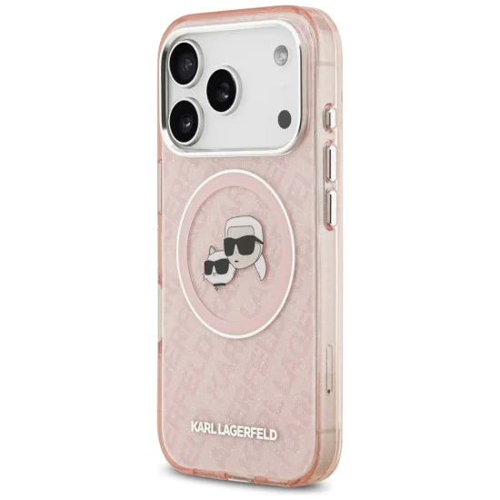 Калъф за iPhone 17 Pro - Karl Lagerfeld - IML Glitter K&C Heads Logo MagSafe (KLHMP17LHMKBKCHOP) - Розов