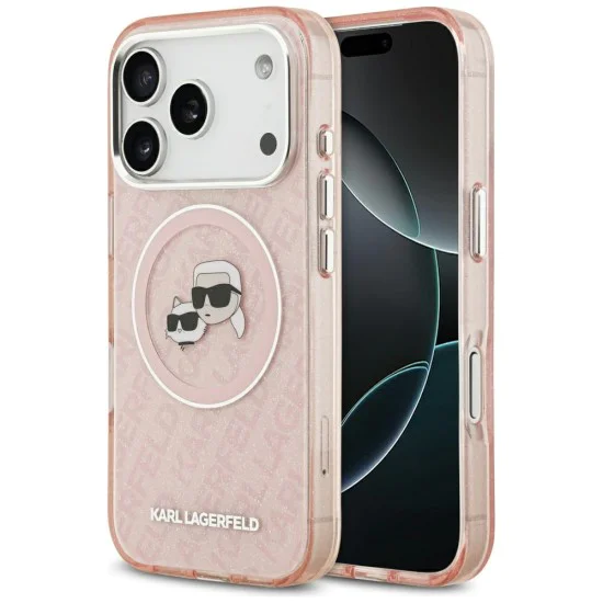 Калъф за iPhone 17 Pro - Karl Lagerfeld - IML Glitter K&C Heads Logo MagSafe (KLHMP17LHMKBKCHOP) - Розов