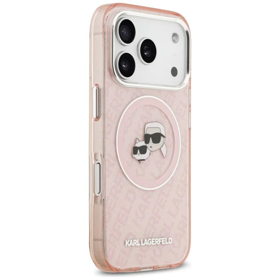 Калъф за iPhone 17 Pro - Karl Lagerfeld - IML Glitter K&C Heads Logo MagSafe (KLHMP17LHMKBKCHOP) - Розов