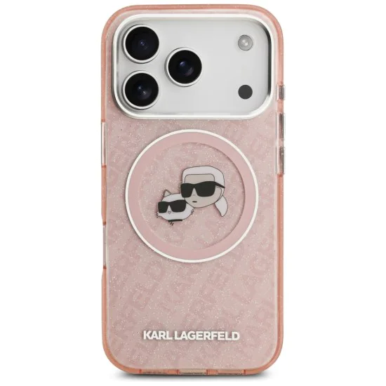 Калъф за iPhone 17 Pro - Karl Lagerfeld - IML Glitter K&C Heads Logo MagSafe (KLHMP17LHMKBKCHOP) - Розов