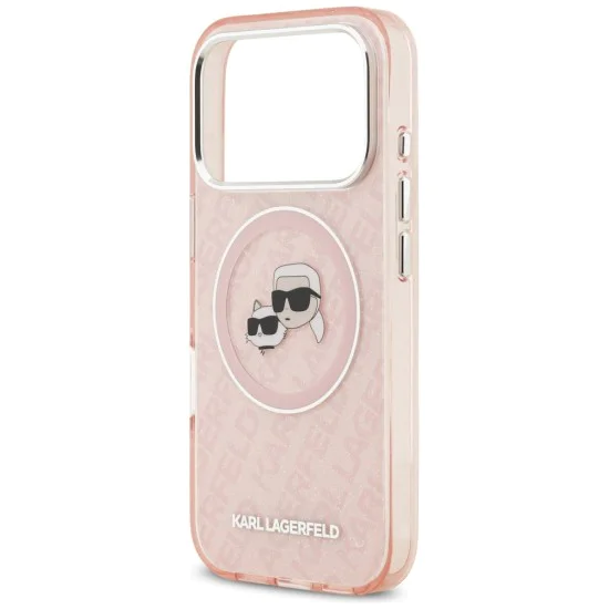 Калъф за iPhone 17 Pro - Karl Lagerfeld - IML Glitter K&C Heads Logo MagSafe (KLHMP17LHMKBKCHOP) - Розов