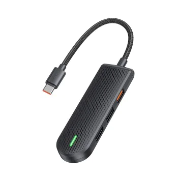 Хъб Mcdodo Hub Star Series (HU-1430) - 5в1, 2x USB2.0, USB3.0, Слот за SD/TF карти, 5Gbps, ABS+Найлон, Type-C кабел, 15см - Черен