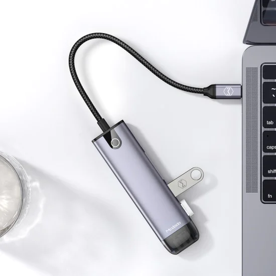 Хъб Mcdodo (HU-7740) - 6в1, 2x USB3.0, Type-C PD100W, HDMI 4K, Слот за SD/TF карти, 5Gbps, 2TB, Type-C кабел - Сив