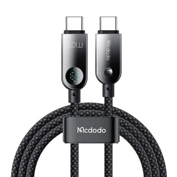Кабел за данни – Mcdodo (CA-4780) – Type-C → Type-C, PD60W, вграден LED дисплей, ABS + найлон, 1.2m – Черен