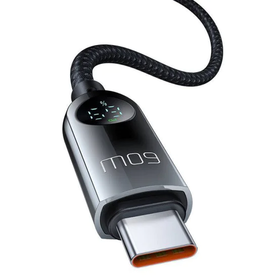 Кабел за данни – Mcdodo (CA-4780) – Type-C → Type-C, PD60W, вграден LED дисплей, ABS + найлон, 1.2m – Черен