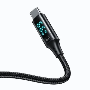 Кабел за данни – Mcdodo (CA-1080) – USB 2.0 → Type-C, цифров дисплей, найлон оплетка, алуминий, 6A, 1.2m – Черен