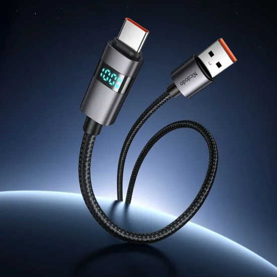 Кабел за данни – Mcdodo (CA-6520) – USB-A → USB-C, LED дисплей, 6A, 1.2m – Черен