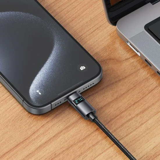 Кабел за данни – Mcdodo (CA-5610) – USB-C → USB-C, LED дисплей, 100W, бързо зареждане, 1.2m – Черен
