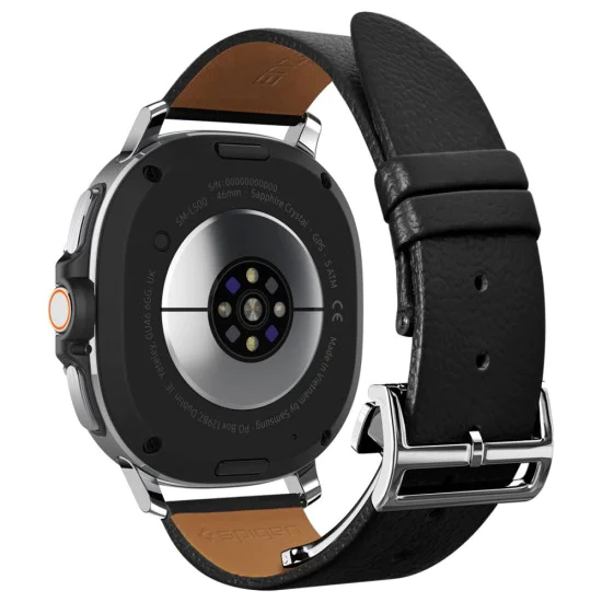 Каишка за Samsung Galaxy Watch8 40mm/Watch8 44mm/Watch8 Classic, Естествена козя кожа - Spigen - Enzo - Черен