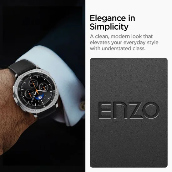Каишка за Samsung Galaxy Watch8 40mm/Watch8 44mm/Watch8 Classic, Естествена козя кожа - Spigen - Enzo - Черен