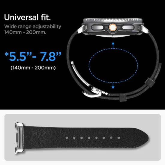 Каишка за Samsung Galaxy Watch8 40mm/Watch8 44mm/Watch8 Classic, Естествена козя кожа - Spigen - Enzo - Черен