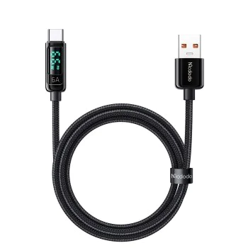 Кабел – Mcdodo (CA-8690) – USB-A → USB-C, 6A, цифров дисплей, 1.2m – Черен