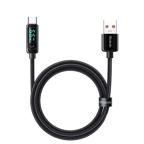 Кабел – Mcdodo (CA-8690) – USB-A → USB-C, 6A, цифров дисплей, 1.2m – Черен