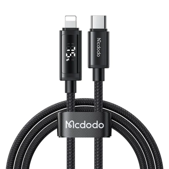 Кабел за данни – Mcdodo (CA-7990) – USB-C → Lightning, двоен LED дисплей, 36W, бързо зареждане, 1.2m – Черен
