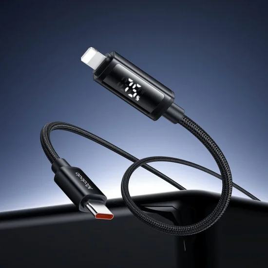 Кабел за данни – Mcdodo (CA-7990) – USB-C → Lightning, двоен LED дисплей, 36W, бързо зареждане, 1.2m – Черен