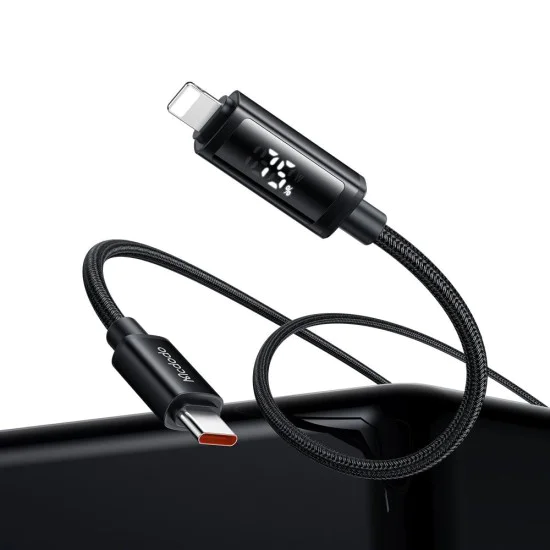 Кабел за данни – Mcdodo (CA-7990) – USB-C → Lightning, двоен LED дисплей, 36W, бързо зареждане, 1.2m – Черен