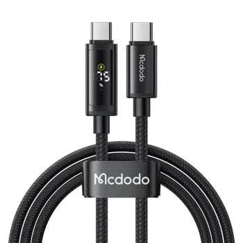 Кабел за данни – Mcdodo (CA-8000) – USB-C → USB-C, двоен LED дисплей, 100W, бързо зареждане, 1.2m – Черен