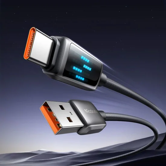 Кабел за данни – Mcdodo (CA-2350) – USB-C → USB-A, 6A, LED дисплей, 1.2m – Черен