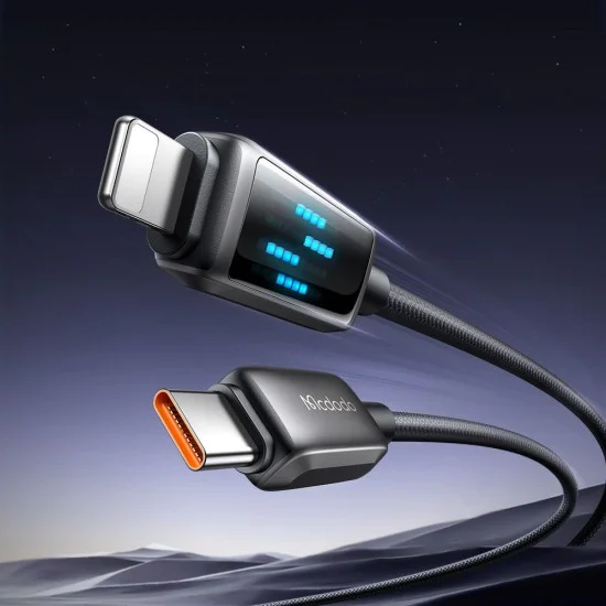 Кабел за данни – Mcdodo (CA-2630) – USB-C → Lightning, 36W, LED дисплей, PD бързо зареждане, 1.2m – Черен
