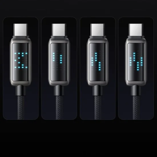 Кабел за данни – Mcdodo (CA-4250) – USB-C → USB-C, 100W, LED дисплей, PD бързо зареждане, 1.2m – Черен