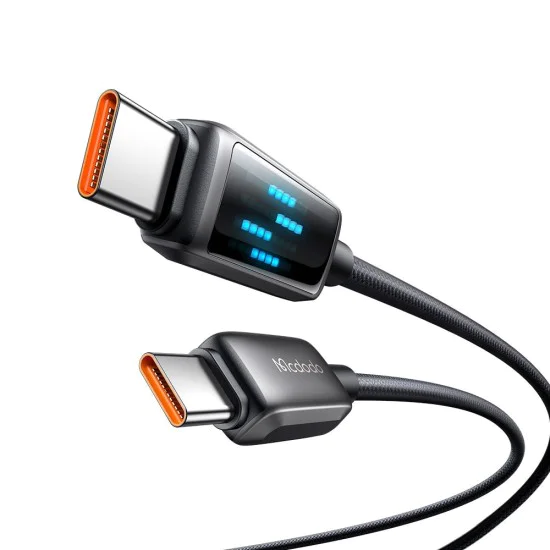 Кабел за данни – Mcdodo (CA-4250) – USB-C → USB-C, 100W, LED дисплей, PD бързо зареждане, 1.2m – Черен