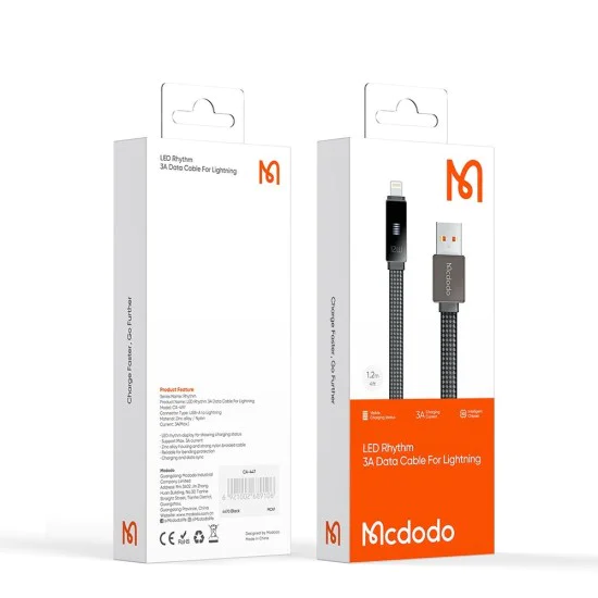 Кабел Rythm Series – Mcdodo (CA-4970) – USB-A → Lightning, 3A, LED дисплей, 1.2m – Черен