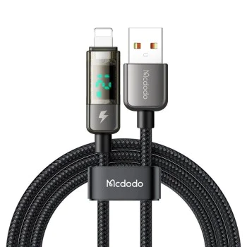 Кабел за данни – Mcdodo (CA-3620) – USB-A → Lightning, 3A, цифров дисплей, Auto Power Off, прозрачен дизайн, 1.2m – Черен