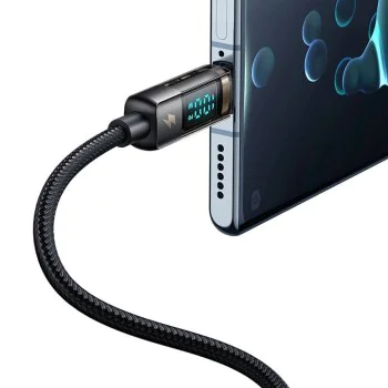 Кабел за данни – Mcdodo (CA-3630) – Type-C → USB-A, 6A, цифров дисплей, Auto Power Off, прозрачен дизайн, 1.2m – Черен