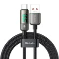 Кабел за данни – Mcdodo (CA-3630) – Type-C → USB-A, 6A, цифров дисплей, Auto Power Off, прозрачен дизайн, 1.2m – Черен