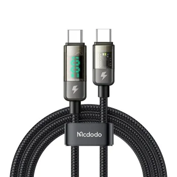 Кабел за данни – Mcdodo (CA-3610) – Type-C → Type-C, 100W, цифров дисплей, Auto Power Off, прозрачен дизайн, 1.2m – Черен