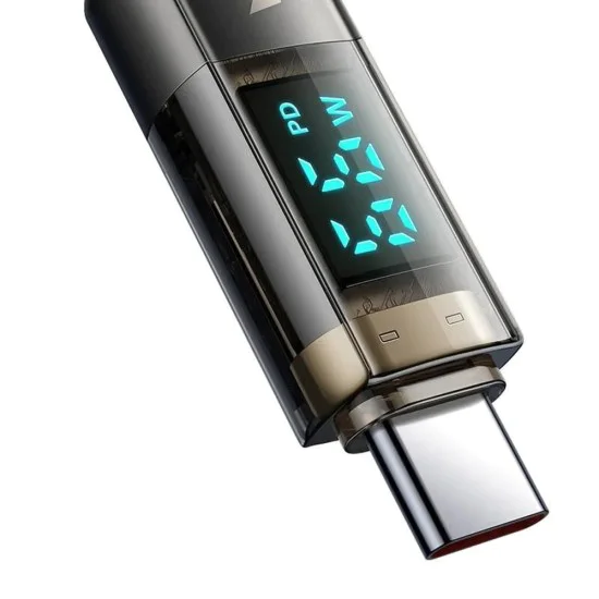 Кабел за данни – Mcdodo (CA-3610) – Type-C → Type-C, 100W, цифров дисплей, Auto Power Off, прозрачен дизайн, 1.2m – Черен