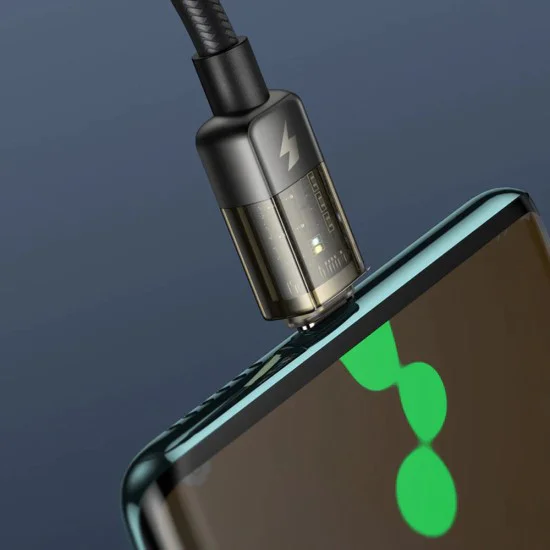 Кабел за данни – Mcdodo (CA-3150) – USB → Type-C, 6A, Super Charge, прозрачен дизайн, Auto Power Off, 1.2m – Черен