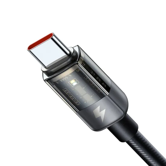 Кабел за данни – Mcdodo (CA-3150) – USB → Type-C, 6A, Super Charge, прозрачен дизайн, Auto Power Off, 1.2m – Черен