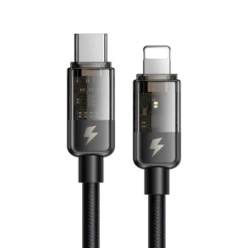 Кабел за данни – Mcdodo (CA-3160) – Type-C → Lightning, 36W, прозрачен дизайн, Auto Power Off, 1.2m – Черен