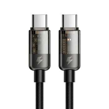 Кабел за данни – Mcdodo (CA-2840) – Type-C → Type-C, 100W, бързо зареждане, прозрачен дизайн, Auto Power Off, 1.2m – Черен