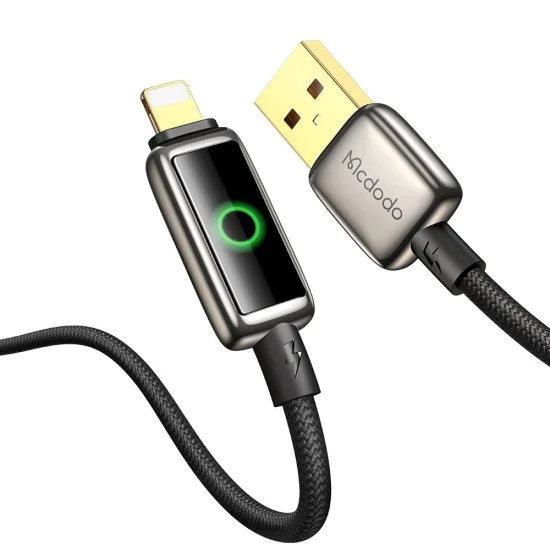 Кабел за данни – Mcdodo (CA-6590) – с дишаща LED светлина, USB-A → Lightning, Auto Power Off, 3A, 1.2m – Черен
