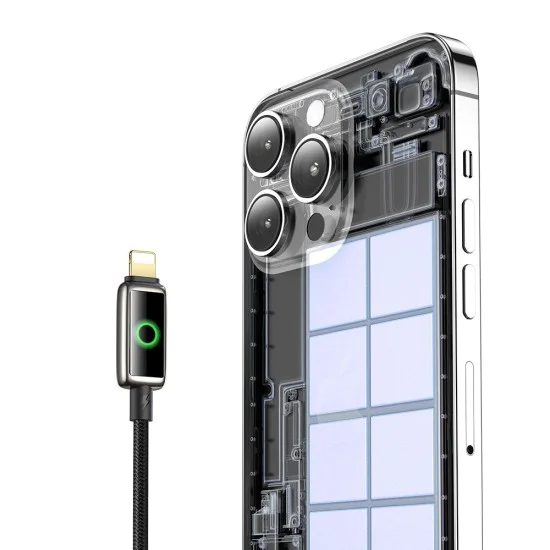 Кабел за данни – Mcdodo (CA-6590) – с дишаща LED светлина, USB-A → Lightning, Auto Power Off, 3A, 1.2m – Черен