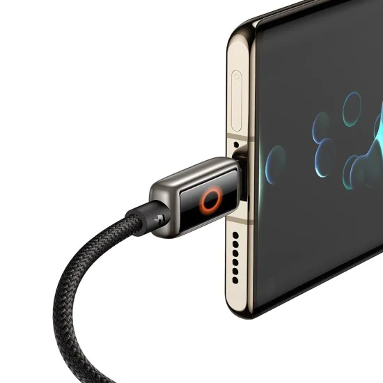 Кабел за данни – Mcdodo (CA-6650) – с дишаща LED светлина, USB-C → USB-A, Auto Power Off, 6A, 1.2m – Черен