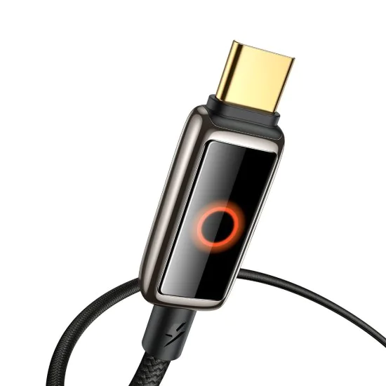 Кабел за данни – Mcdodo (CA-6650) – с дишаща LED светлина, USB-C → USB-A, Auto Power Off, 6A, 1.2m – Черен