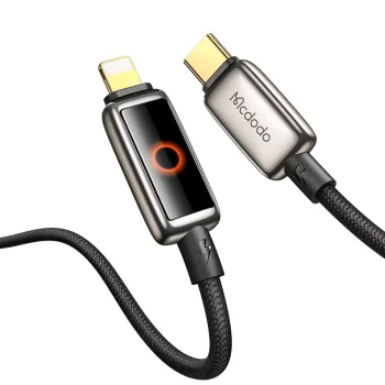 Кабел за данни – Mcdodo (CA-6670) – с дишаща LED светлина, USB-C → Lightning, Auto Power Off, 36W, 1.2m – Черен