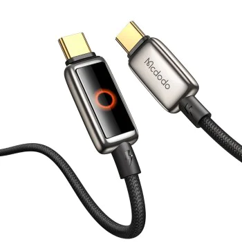 Кабел за данни – Mcdodo (CA-6680) – с дишаща LED светлина, USB-C → USB-C, Auto Power Off, 100W, 1.2m – Черен