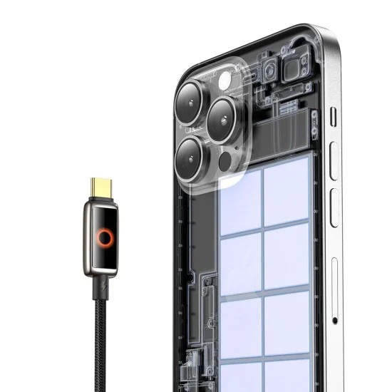 Кабел за данни – Mcdodo (CA-6680) – с дишаща LED светлина, USB-C → USB-C, Auto Power Off, 100W, 1.2m – Черен