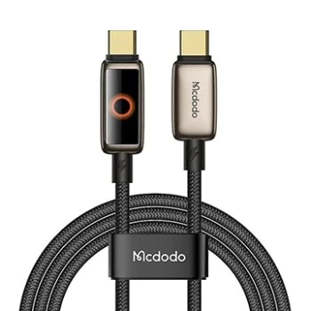 Кабел за данни – Mcdodo (CA-6681) – с дишаща LED светлина, USB-C → USB-C, Auto Power Off, 100W, 1.2m – Desert Gold