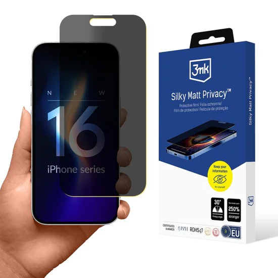 Протектор за iPhone 16 - 3mk - Копринено матово защитно фолио - Защита на личните данни