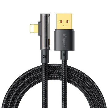 Кабел за данни – Mcdodo (CA-3510) – USB-A → Lightning, 90° дизайн, 3A, прозрачен дизайн, 1.2m – Черен