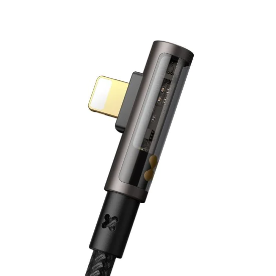 Кабел за данни – Mcdodo (CA-3390) – USB-C → Lightning, 90° дизайн, 36W, прозрачен дизайн, 1.2m – Черен