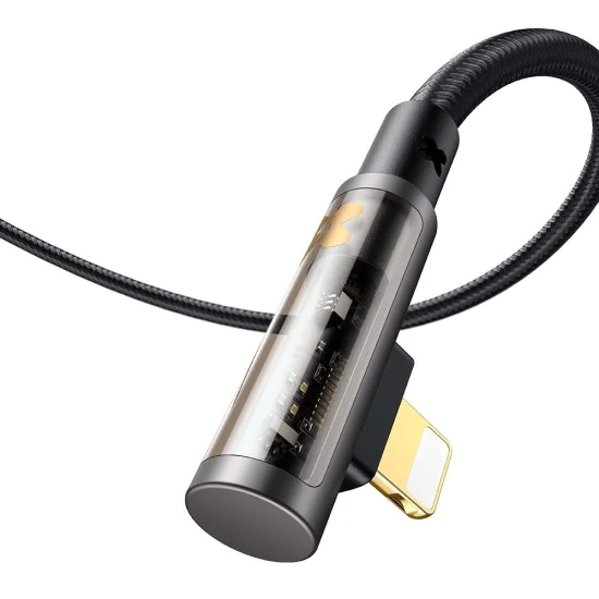 Кабел за данни – Mcdodo (CA-3390) – USB-C → Lightning, 90° дизайн, 36W, прозрачен дизайн, 1.2m – Черен