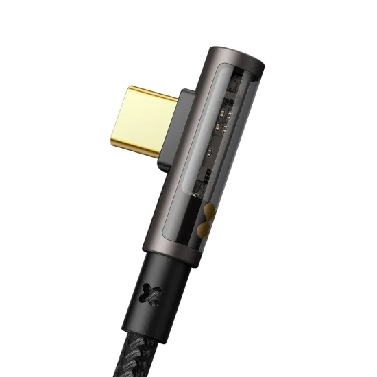 Кабел за данни – Mcdodo (CA-3400) – USB-C → USB-C, 90° дизайн, 100W, прозрачен дизайн, 5A, 1.2m – Черен