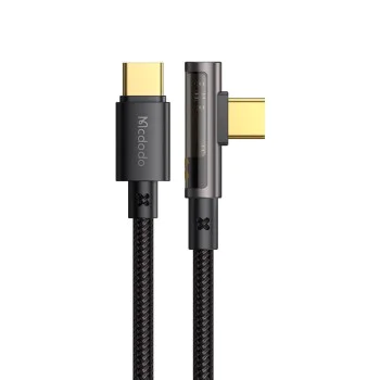 Кабел за данни – Mcdodo (CA-3400) – USB-C → USB-C, 90° дизайн, 100W, прозрачен дизайн, 5A, 1.2m – Черен